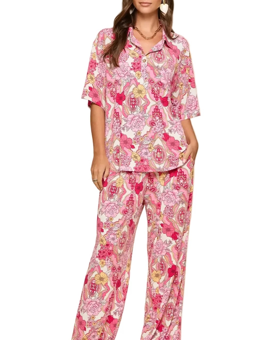 Dear Scarlett “Ocean Tide” Resort Pant Set, Blush Pink